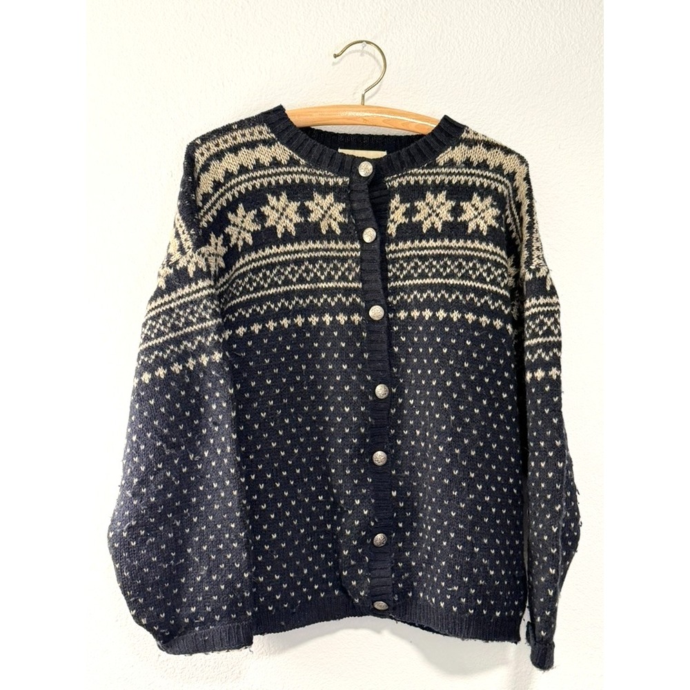 Vintage Eddie Bauer Women's M Wool Fair Isle Nordic Cardigan Sweater Made USA